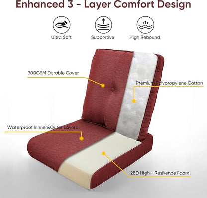Patio Chair Cushions 5 Packs - Outside 22x24 High Back Water-Resistant Cushion with Zipper Cover for Outdoor Glider Rocking Chairs Loveseat 3-seat Couch Sofa – Red/Buckle