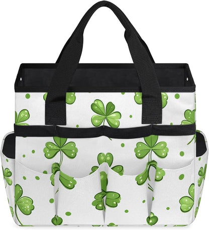 Clover Gardening Tool Bag,Heavy Duty Garden Tote Bag,Portable Oxford Leaf Gardening Storage Basket Organizer Handbag with Pockets Handle,Hand Tools Gifts for Outdoor Garden Lawn Yard