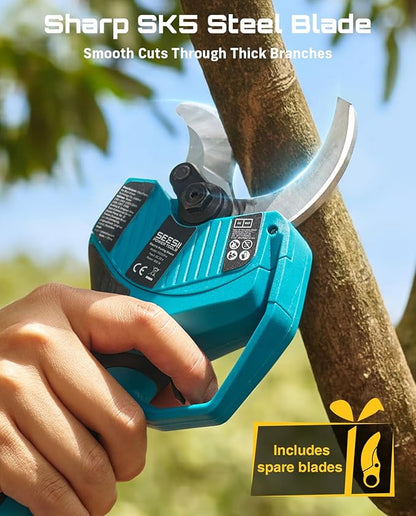 SEESII 2-in-1 Pole Pruning Shears: 2.2" Cutting Diameter Cordless Electric Pole Pruners, 2*4000mAh Batteries, Brushless Motor, Extra SK5 Blade, 4 Mode Adjustable Garden Shears for Tree Flower Trimming