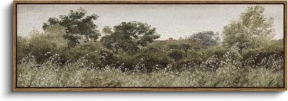 InSimSea Extra Large Framed Vintage Wall Art, Living Room Country Farmhouse Decor, Grassland Landscape Paintings, Canvas Prints, Retro Scenery Long Picture for Bedroom Above of Bed,12x36inch