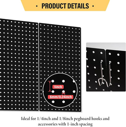 DEWEL Peg Board 2 Pack, 23x12 Inch Metal Pegboard Panels with Hooks, Black Heavy Duty Wall Organizer System for Garage Tool Storage, Workshop, Office and Craft Room（2pcs black）