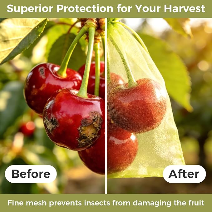 Sukh 100PCS Fruit Protection Bags - 4"x6" Fruit Cover for Fruit Tree Netting Fruit Nets to Protect Tomato Grape Mesh Fruit Organza Bags Green Net Produce Bag for Fruits & Vegetables Reusable