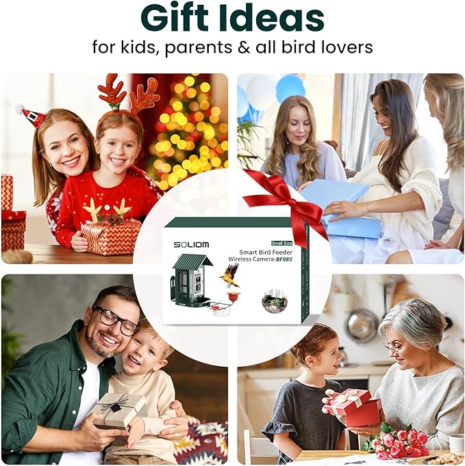 SOLIOM Solar Bird Feeder with Camera for Outdoors - Durable Metal AI Smart Birdhouse, 2K Live View & Instant Alerts, Squirrel Proof - Ideal Bird Watching Gift (Green)