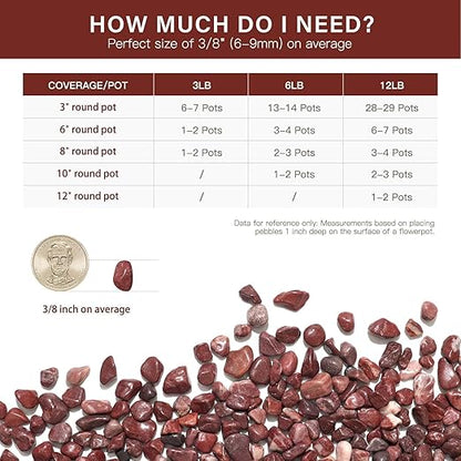 NUPICK 12 lbs Pebbles for Indoor Plants, 3/8 Inch Pea Gravel for Fish Tank, Polished Decorative Rocks for Succulent, Natural River Stones for Vases, Cactus, Landscaping, Bird Bath, Aquarium, Red