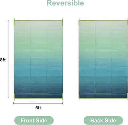Anidaroel Ombre Outdoor Rug 5x8 for Patios Clearance, Waterproof Plastic Straw Outdoor Area Rug, Camping Rugs for Outside RV, Porch, Balcony, Pool Deck, Picnic, Camper(Blue&Green,5'x8')