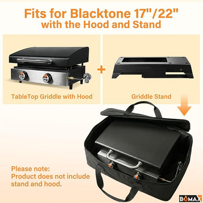BQMAX Carry Bag and Griddle Cover Replacement for 5510 Blackstone 22" Table Top Griddle with Hood/Lid, Heavy Duty 600D Polyester Waterproof Grill Cover and Bag