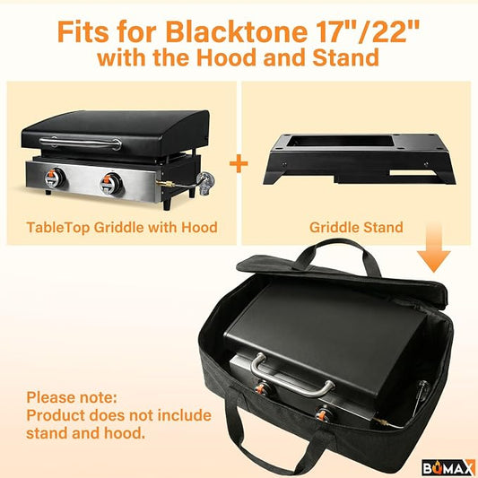 BQMAX Carry Bag and Griddle Cover Replacement for 5510 Blackstone 22" Table Top Griddle with Hood/Lid, Heavy Duty 600D Polyester Waterproof Grill Cover and Bag