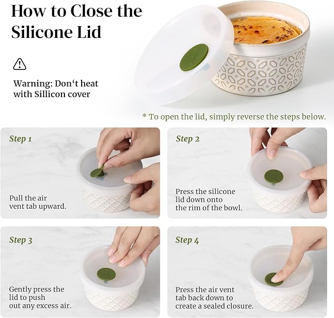 DOWAN Ramekins Oven Safe with Lids 6 oz, Charcuterie Boards Bowls Set for Creme Brulee, Souffle, Dipping Sauces, Custard Cups Ceramic Food Storage Containers, Set of 6, Beige