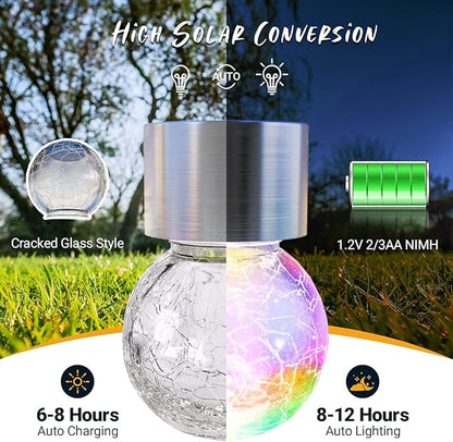 GIGALUMI Solar Lights Outdoor Waterproof, 8 Pack Solar Hanging Lights Garden Decor, Gifts for Women, Solar Outdoor Lantern Waterproof Cracked Glass for Yard, Fence, Tree(Color Changing)