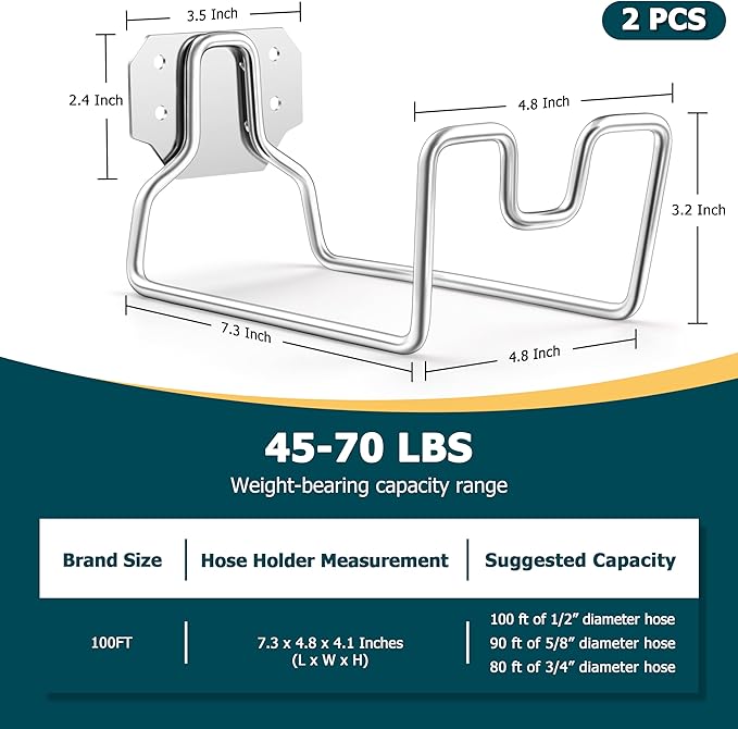 HaSteeL 18/0 Stainless Steel Garden Hose Holder Hook, Metal Wall Mount Hanger for Outside Yard Water Vacuum Expandable Hose Extension Cords Storage, Rust Resistant, Hose Nozzle Groove (2 Pack)
