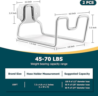 HaSteeL 18/0 Stainless Steel Garden Hose Holder Hook, Metal Wall Mount Hanger for Outside Yard Water Vacuum Expandable Hose Extension Cords Storage, Rust Resistant, Hose Nozzle Groove (2 Pack)