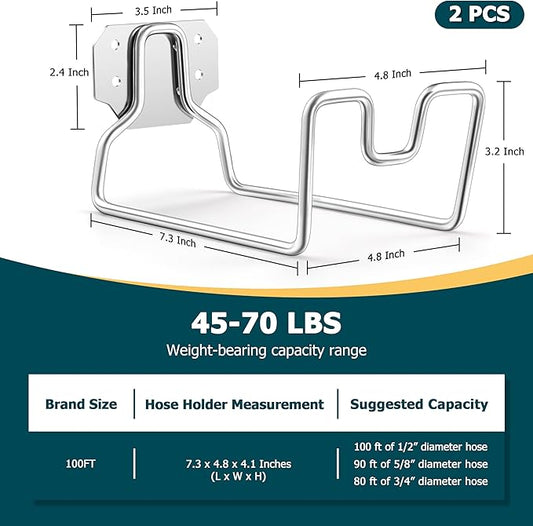 HaSteeL 18/0 Stainless Steel Garden Hose Holder Hook, Metal Wall Mount Hanger for Outside Yard Water Vacuum Expandable Hose Extension Cords Storage, Rust Resistant, Hose Nozzle Groove (2 Pack)