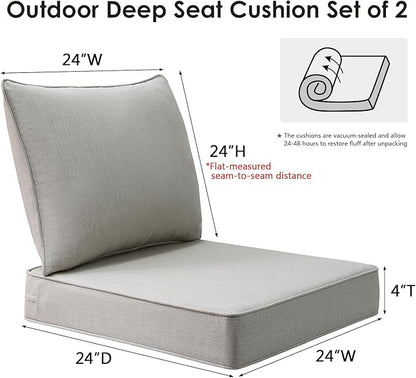 Sunbrella Outdoor Chair Cushions Set, 24" x 24", Set of 2, Water-Repellent, Fade Resistant, Deep Seat Bottom and Back Cushion for Backyard, Couch, Sofa and Patio Furniture, Specrtum Pebble