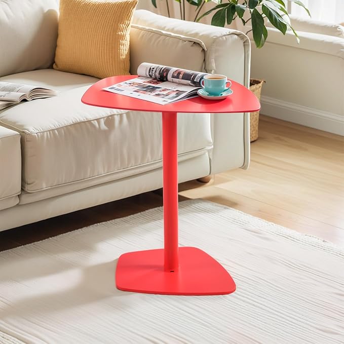 C Table End Tray Metal Sofa Side Accent Coffee, Waterproof and Anti-Rust Outdoor&Indoor Snack Table (Model B, Red)