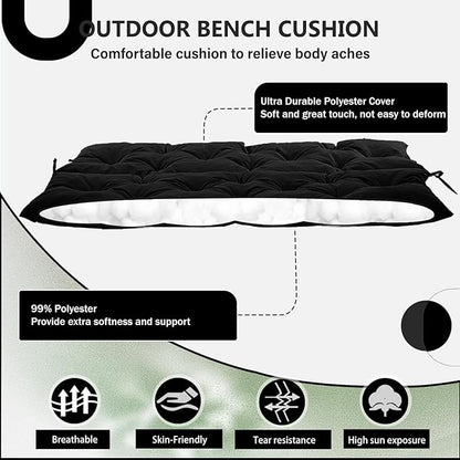 2/3 Seater Swing Replacement Cushion, Waterproof Porch Swing Cushions with Backrest, Thickened Bench Cushions for Outdoor Furniture, for Outdoor Patio Swing (Black, 71 * 40in)