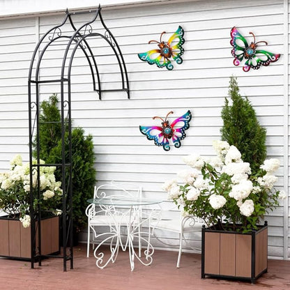 Garden Decor Clearance Metal Butterfly Wall decor 3D Wall Art Hanging Sculpture for Patio Fence, Set of 3, 9 inch, Indoor Outdoor Gift for Family