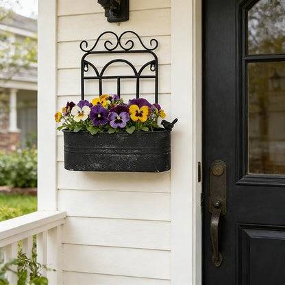 Rustic Metal Wall Planter Country Garden Wall Hanging Mount Vase Pocket Outdoor Vintage Hanging Pot Farmhouse Wall Decor for Plants Flowers (Black) (Black 1)
