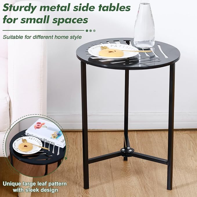 Party Zealot 1-Pack Small Round Metal Side Tables, 13-Inch Black Outdoor End Tables for Patio, Balcony, Porch or Garden – Weather-Resistant Corner Coffee Table for Small Spaces & Indoor Plant Stand