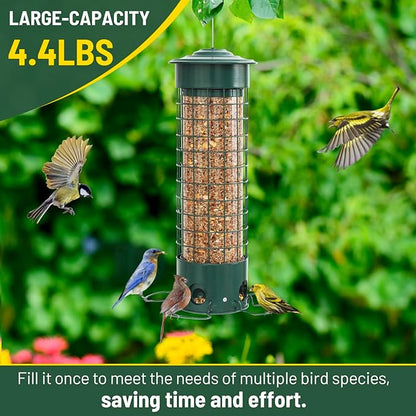 Squirrel Proof Bird Feeder, Weight Activated Outdoor Hanging Metal Bird Feeder, Bite Proof, Weatherproof, Durable, Suitable for Chickadees, Goldfinches, Cardinals, 4.4LB Large Capacity, Green