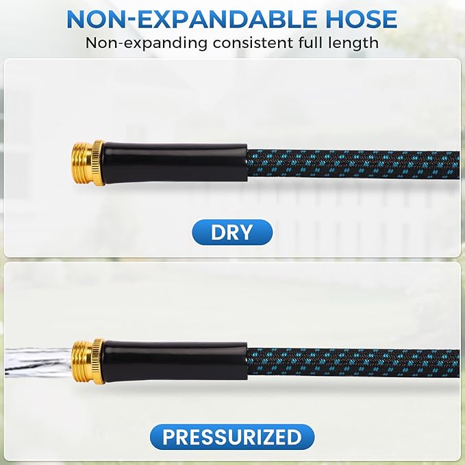 Non-Expandable Garden Hose – Ultra Lightweight & Leak-Proof Kink-Free Water Hose with 10-Function Spray Nozzle – Wear-Resistant Hybrid Hose for Yard, Lawn, Car Wash & Outdoor Use – 100 ft