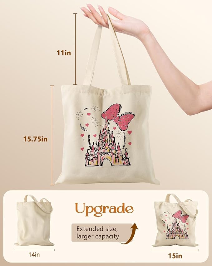 Miss Adola Canvas Tote Bag for Women – Aesthetic Canvas Bag with Zipper Cute Stylish Reusable Shoulder Totes for Shopping Work Daily Vacation, Bow Castle