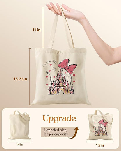 Miss Adola Canvas Tote Bag for Women – Aesthetic Canvas Bag with Zipper Cute Stylish Reusable Shoulder Totes for Shopping Work Daily Vacation, Bow Castle