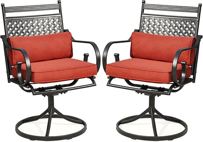 MELLCOM Patio Swivel Chair Set of 2, Heavy Duty Outdoor Dining Chairs with Cushions and Lumbar Pillows, Metal Patio Chairs Gentle Rocker for Outside, Garden Lawn & Porch, Backyard, Red