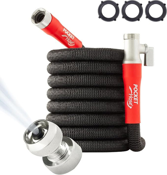 Pocket Hose 50 FT Silver Bullet 2.0 Expandable Garden Hose w/Turbo Shot Nozzle, AS SEEN ON TV, Lead-Free, Solid Aluminum Connectors, Easy On/Off Valve, Kink-Free, Leak-Proof