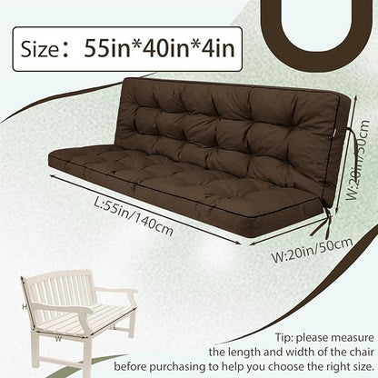 2/3 Seater Swing Replacement Cushion, Waterproof Porch Swing Cushions with Backrest, Thickened Bench Cushions for Outdoor Furniture, for Outdoor Patio Swing (Brown, 55 * 40in)