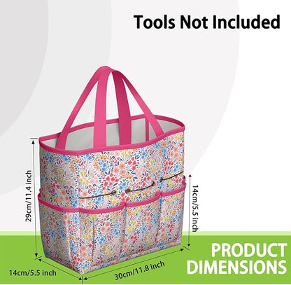 Boho Garden Tool Bag - Waterproof Floral Garden Tote with 8 Pockets, Large Storage Home Organizer Gardening Tool Oxford Bag for Garden Tools Kits Holder, Ideal Outdoor Gardening Gift for Women & Men