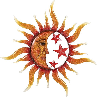 TICKCACY Metal Sun Wall Art Decor, 30.5” Large Sun And Moon Sculpture for Indoor Outdoor, Moon And Sun Wall Hanging Decor for Living Room Farmhouse Yard Garden Patio