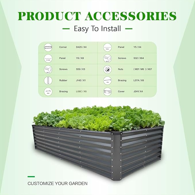 GrowHaus 8x4x2FT Galvanized Raised Garden Bed, Planter Boxes Outdoor Large Metal Garden Beds for Planting Vegetables Flowers Herbs Rectangle Dark Gray