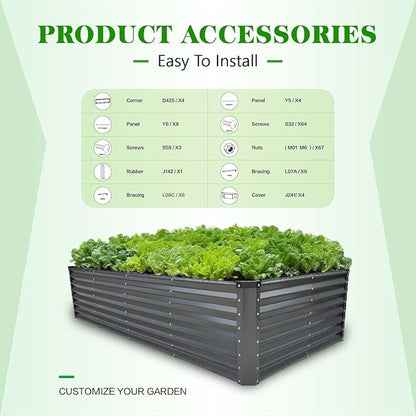 GrowHaus 8x4x2FT Galvanized Raised Garden Bed, Planter Boxes Outdoor Large Metal Garden Beds for Planting Vegetables Flowers Herbs Rectangle Dark Gray