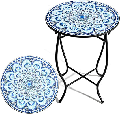Round Side Table, Patio Accent Weather Resistant Metal Side Table for Livingroom Patio Balcony Yard Porch Garden, Indoor Outdoor Small Plant Stand