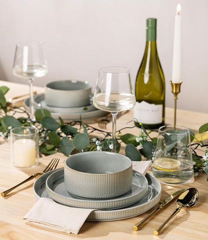 TheTerra Ceramic Dinnerware Set for 4, 12-Piece Plates and Bowls Set | Lightweight Porcelain Dish Set, Scratch Resistant, Oven & Microwave & Dishwasher Safe, Desert Sage