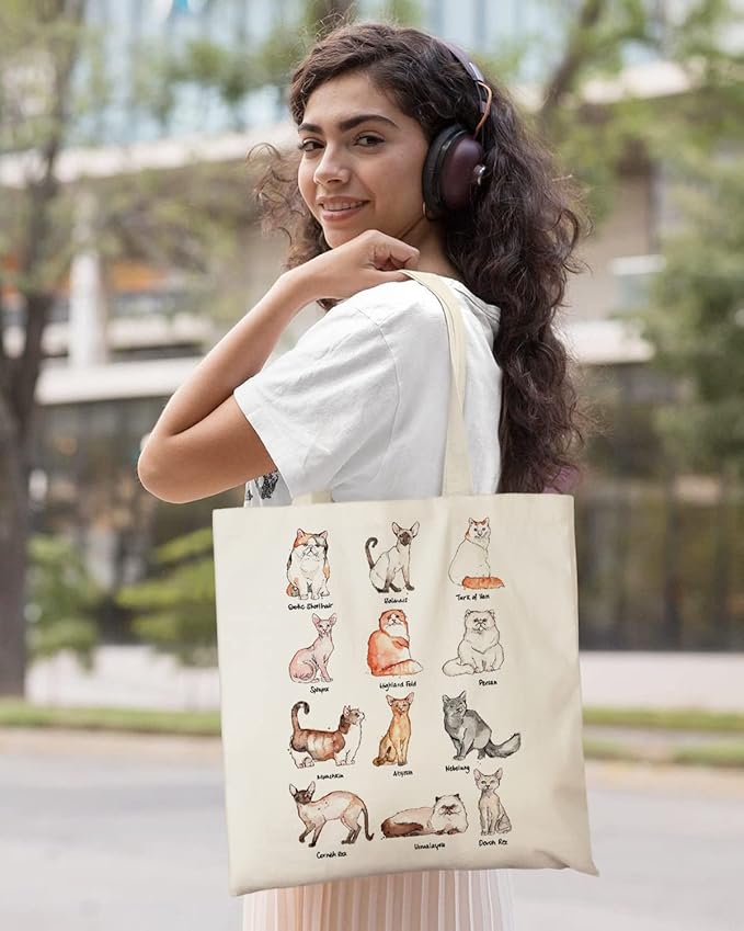 AUSVKAI Canvas Tote Bag Aesthetic for Women, Cute Reusable Cloth Cotton Bags for Shopping Beach Grocery