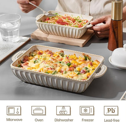 Casserole Dish for Oven, Ceramic Baking Dishes Set, Vintage Hobnail Bakeware Sets of 3, Rectangular Baking Pan, Deep Lasagna Pan with Handle for Cake, Wedding Kitchen Gift, 13.77“/11.6"/8.85"