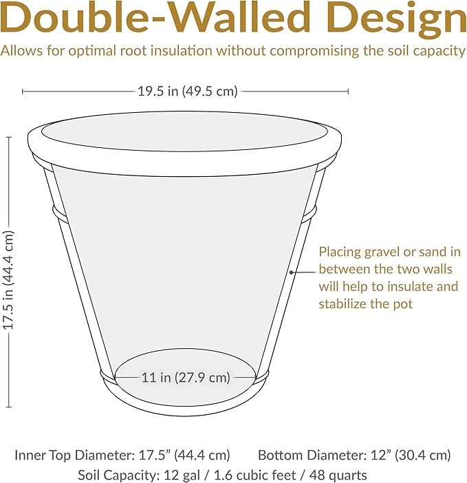Sunnydaze 19.5-Inch Arabella Large Plastic Pot for Plants - Outdoor Double-Walled Polyresin Large Plastic Planter with Drillable Drainage Holes - Sable - 4-Pack