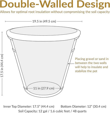 Sunnydaze 19.5-Inch Arabella Large Plastic Pot for Plants - Outdoor Double-Walled Polyresin Large Plastic Planter with Drillable Drainage Holes - Sable - 4-Pack