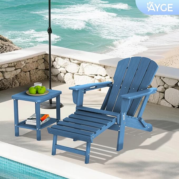 Ayge 17.7" Double Outdoor Side Table, Rectangular HDPE Adirondack End Table for Patio, Lawn, Pool, Garden, Backyard，Navy