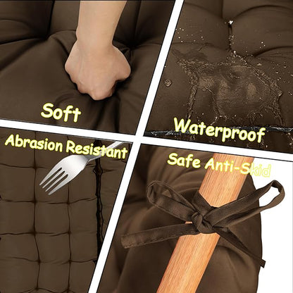 Porch Swing Cushion Three Seat, Waterproof Swing Cushions Replacement with Backrest, Outdoor Garden Furniture Patio 4" Thickened Cushions with Ties (Coffee, 40 x 55in)