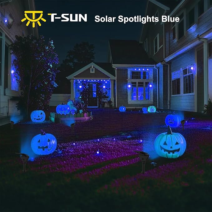 T-SUN Solar Lights Outdoor Waterproof IP65, 6Pack LED Solar Spot Lights Color Changing IP65 Waterproof Smart Auto On/Off for Outside Landscape Garden Yard Lawn Pathway Patio Driveway