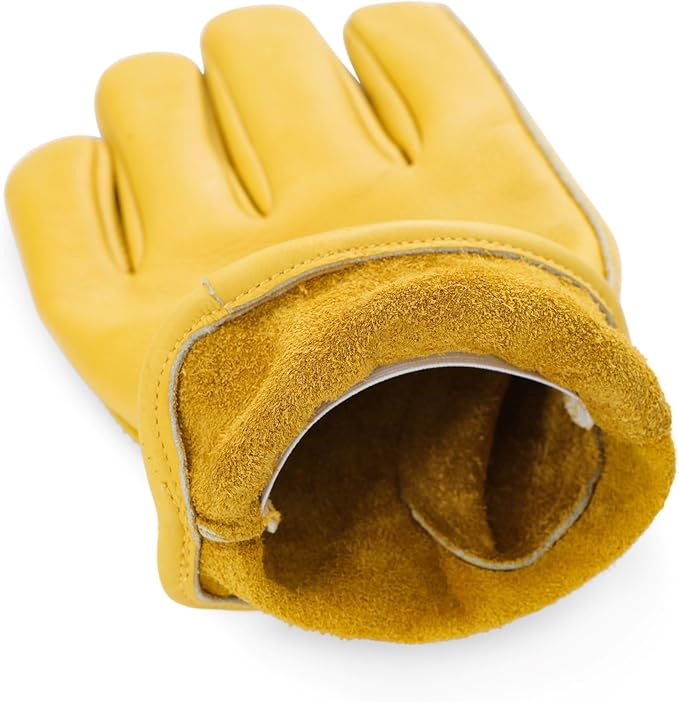 DULFINE Cowhide Leather Work Gloves for Men & Women, Reinforced Durable Gardening Gloves, Puncture & Cut Resistant