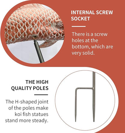 Outdoor Statues Garden Koi Fish Decor, 2pcs Antique Copper Koi Fish Sculpture for Pond Lawn Patio Porch Yard Decor Home House Ornaments, Birthday Gardening Gifts for Grandma Women