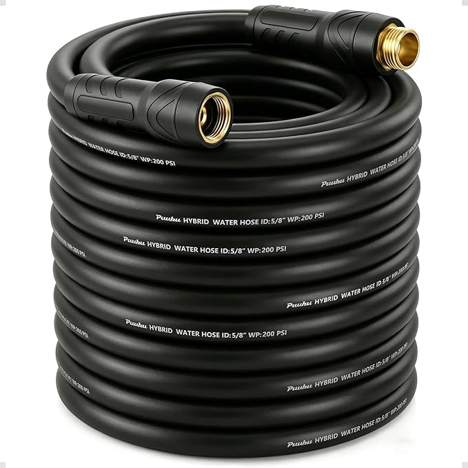 Garden Hose 100ft x 5/8", NON-EXPANDABLE Heavy Duty Premium Flexible Water Hose, No Kink, Leakproof, Lightweight Hybrid Hose with Male to Female Fittings for Household、Backyard
