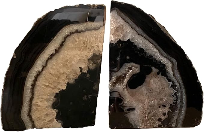JIC Gem Agate Bookend(s) Black Bookshelf Decor geode bookends 1 Pair 3to 4 Lbs from Brazilian with Rubber Bumpers for Office and Home Decoration