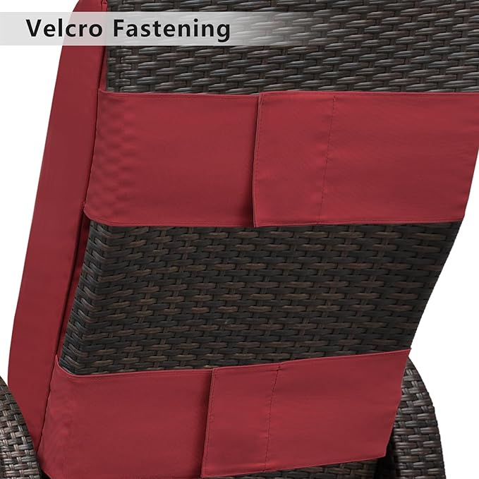 ATR ART TO REAL Outdoor Recliner Replacement Cushion, High Back Chair Cushions Patio Wicker Reclinning Chairs Seat Pad, Removable Cover, Waterproof, UV Resistant (Style B, Red)