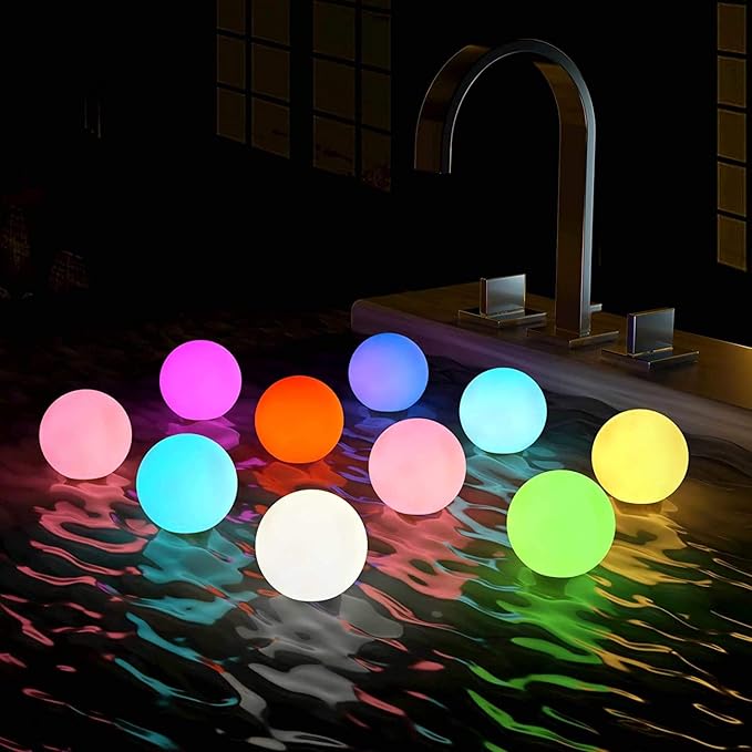 YESIE 8Packs Rechargeable Floating Pool Lights, 3-Inch LED Balls, Fast Charging, 150°F Durable Orb, Remote Control, 12hrs Working Time, 3 Timers, Inground/Above Pool Accessories, Aesthetic Room Décor