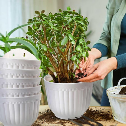 Zubebe 16 Pcs Resin Wall Hanging Planters White Hanging Flower Pots with Drainage Hole Fence Planters for Indoor Outdoor Plant Balcony Railing Decor(8.07 x 6.69 x 4.92'')