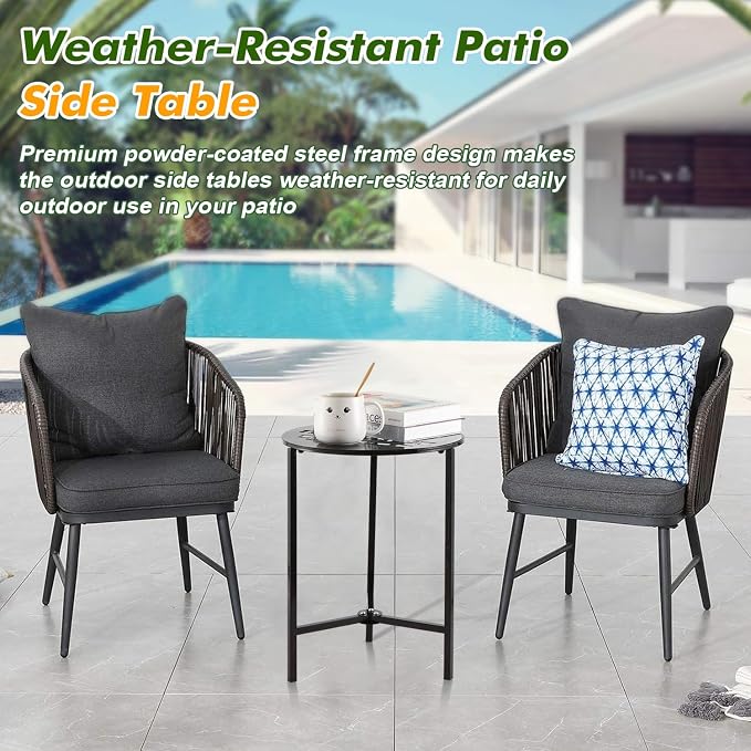 Party Zealot Set of 2 Small Round Metal Side Tables, 13-Inch Black Outdoor End Tables for Patio, Balcony, Porch or Garden – Weather-Resistant Corner Coffee Table for Small Spaces & Indoor Plant Stand